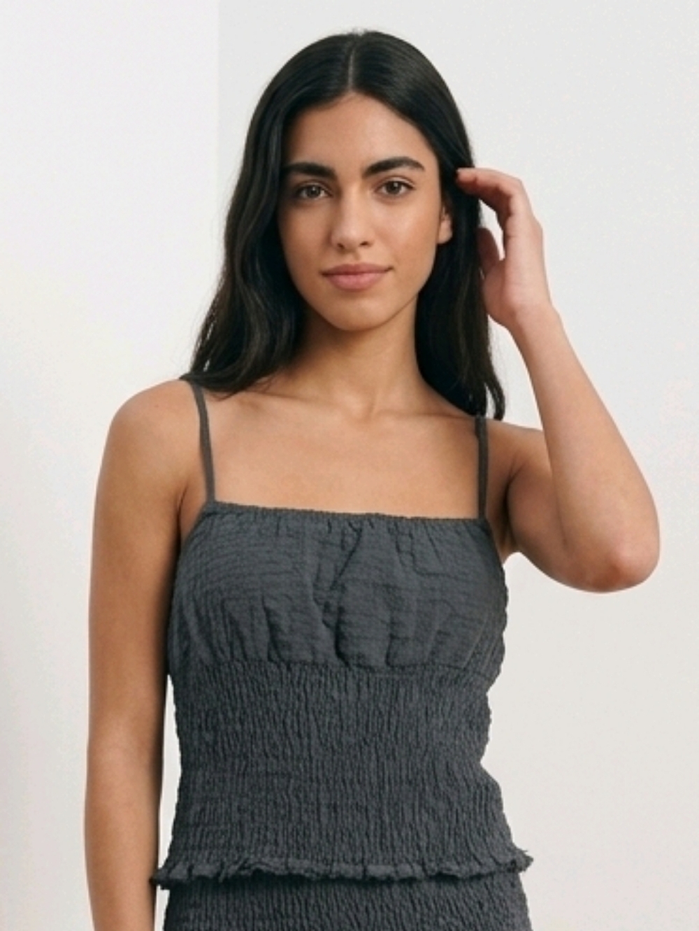 Dark Gray Ruched Spaghetti Strap Top Sz S No Label